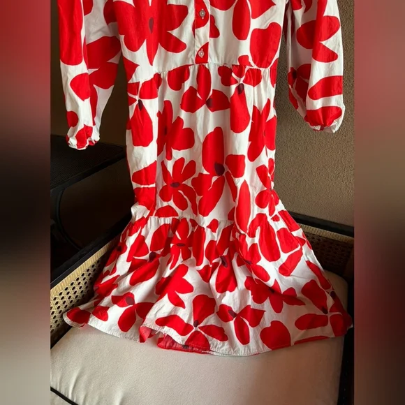 Maeve Anthropologie Bettina Midi Dress Tiered Buttondown Red Flowers SP - Picture 9 of 14